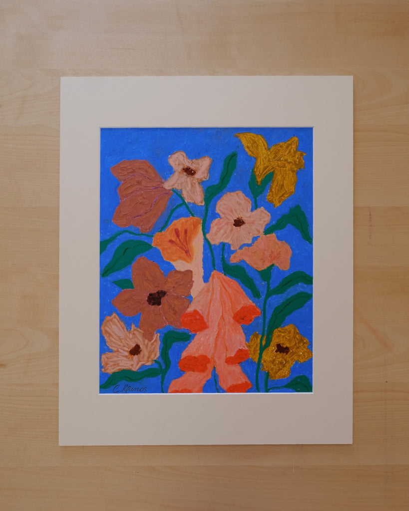 Carla Llanos Original Artwork  FLOWERS ON BLUE ORIGINAL PAINTING